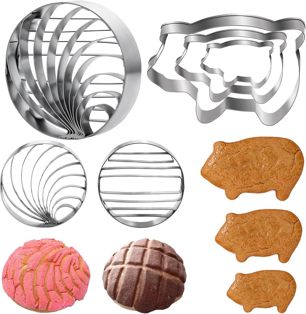 Concha Cutter Mexican Bread Mold With 3 Sizes Pig Cookie Cutter Set,Concha Stamp Two Sided Mold For Pan Dulce Mexicano Cortadora De Pan,Cookie Stamps for Baking Cookies