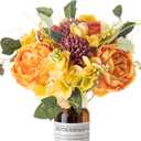ASTRYAS 2 Bundles Fall Peonies Artificial Flowers Bouquet, Fake Roses Silk Mums Fall Floral Arrangements for Autumn Home Decor Indoor Living Room Kitchen Table Centerpieces Decoration (Vibrant Yellow & Orange)