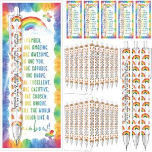 100 Set Inspirational 0.7 mm Rainbow Retractable Pencil Gifts for Students from Teacher Encouragement Affirmation Bookmark Cards Opp Bag Classroom Prize Awards for School