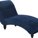 FantasDecor Chaise Lounge Slipcover Velvet Cover Luxury for Living Room Indoor Stretch Ultra Soft Machine Washable, Navy (No Armrests)