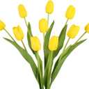 IPOPU Yellow Tulips Artificial Flowers,10PCS Real Touch Faux Flowers 18.9" Realistic Long Stem Fake Latex Tulips for Wedding Party Spring Easter Home Decoration (Yellow)