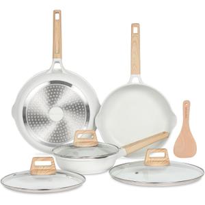 ESLITE LIFE Frying Pans Set with Lids Nonstick Skillets Set Egg Omelette Pans, Healthy Ceramic Coating Cookware Chef's Pan, Compatible with All Stovetops, PFOA Free (White,7-Piece)