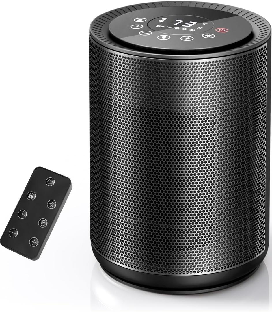 Space Heater for Indoor Use, Portable Electric Heater with Remote, Thermostat, Child Lock, Digital Display, 24H Timer, 4 Modes, 1500W PTC Fast Heating Ceramic for Office Bedroom (Black)