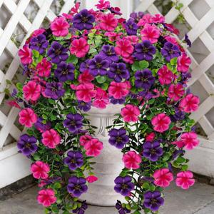 Artificial Geranium Hanging Flowers for Outdoor Decoration, 2 Bundles UV Resistant Silk Geranium Fake Plants Faux Flowers for Front Porch Garden Patio Window Box Decor (Purple, Purple red)