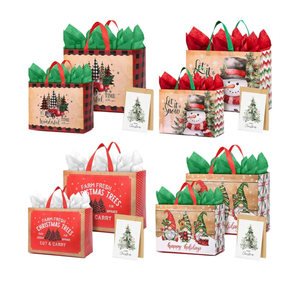 YOPPIX 8 Pack Large Christmas Gift Bag, Christmas Gift Wrapping Kit, Reusable Christmas Tote Bags, Non-Woven Shopping Bags for Xmas Gifts Wrapping Holiday Party Supplies