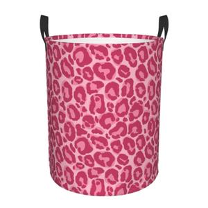 Pink Leopard Texture Round Laundry Hamper Storage Basket Toys Clothes Organizer Bin For Home Bathroom Bedroom Dorm Nursery, 38l