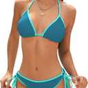 American Trends Women String Triangle Bikini Set Swimsuit Two Piece Bathing Suit Cheeky Swim Suit Swimwear (Black, XS)