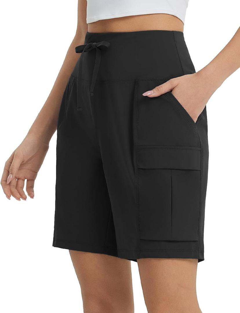 baleaf Women's 7" Hiking Shorts High Waist Water Resistant Quick Dry Lightweight Zip Pockets Workout Athletic Shorts Travel (X-Large, Black)