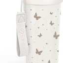 SANDJEST Butterfly Stainless Steel 2-in-1 Lid Coffee Tumbler 18 oz, Insulated Travel Mug Gift for Women Girls Friends, Gift Idea for Birthday Christmas (Beige)