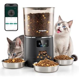Vacqueen Automatic Cat Feeder for 3 Cats, 6L/25 Cups Smart WiFi Pet Feeder, Strong Anti-Jam System, Dual-Effect Desiccant Cat Food Dispenser, with 10S Voice Recorder for Cats and Small Dog(Black)