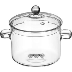 High Borosilicate Glass Soup Pot with Lid 1900Ml Two-Eared Cooking Pot for Noodle Soup and Salad Compatible with All Stovetops (2 Quarts)
