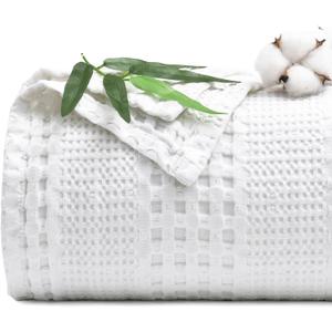 PHF Cooling Waffle Blanket Twin Size, Lightweight 60% Rayon Derived Bamboo & 40% Cotton Breathable Blanket for Hot Sleepers, Soft and Luxury for Bed Couch and Sofa, 66"x90", White