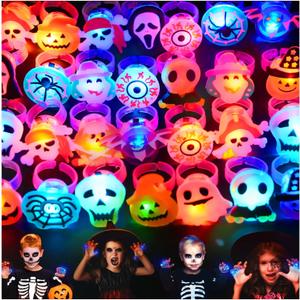 28PCS Halloween Light Up LED Rings, Non Candy Trick or Treats 3D Flashing Rings Toys Glow In the Dark Halloween Party Favor Ring Toy Gifts For Kids Adults Goodie Bag Stuffers