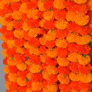 5 PC - 5 feet Marigold Garland |Indian/American Wedding Party Mantle Decoration, Faux Garlands Wedding Garland, Diwali Decoration, Spring Bush Floral! (Light Yellow and Dark Yellow)