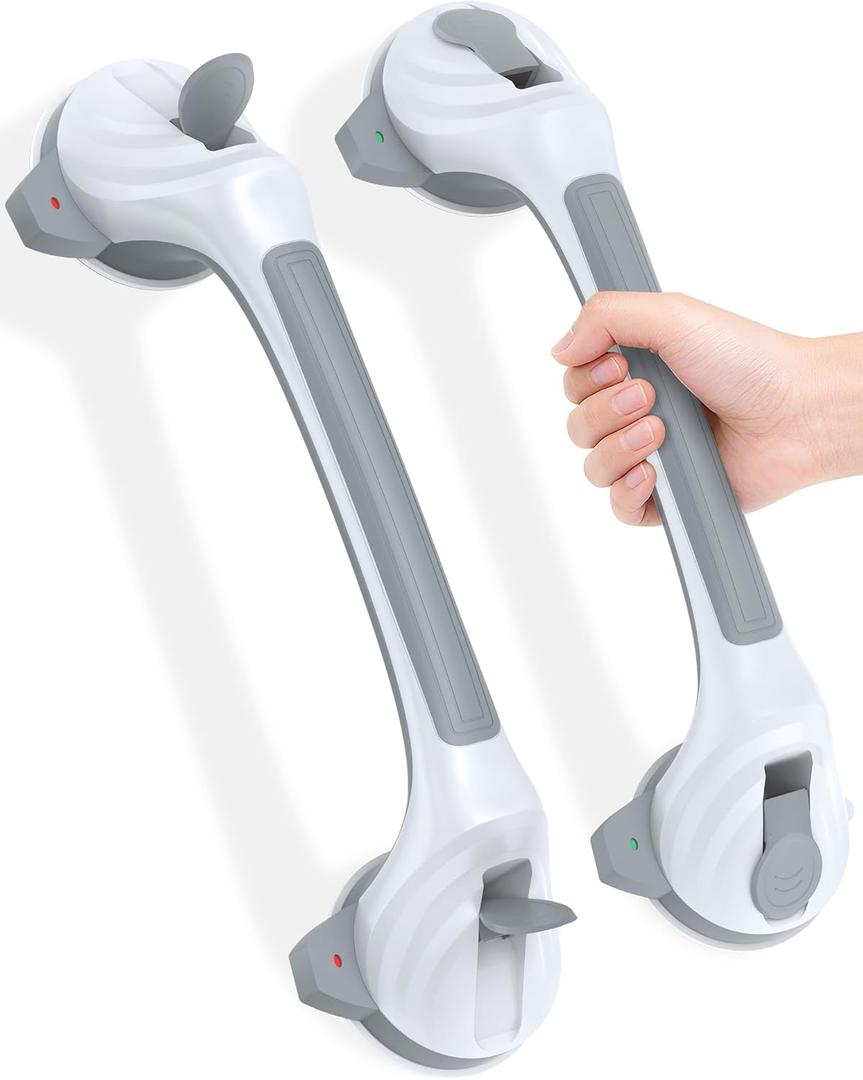 Grab Bars for Shower and Bathtubs, 16.7 Inch Shower Handle with Indicators, Shower Suction Grab Bar for Shower Chair Stool and Bathtubs, Safety Gifts for Seniors, Elderly & Handicap, 2 Pack