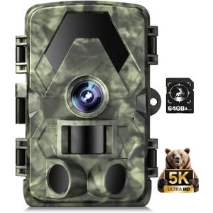 Trail Camera, 5K 60MP Game Camera with No Glow Night Vision, 150Wide-Angle, 0.05s Trigger Speed Motion Activated IP66 Waterproof for Wildlife Scouting, Home Security, Green