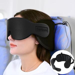 SARISUN Travel Pillows for Airplanes, 360 Support Headrest Pillow with Eye Mask for Sleeping, Travel Airplane Pillow for Long Flights Car Road Trip, Travel Accessories Stop Bobblehead, Black