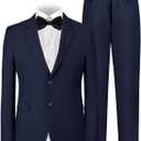 Boys Formal Suit 4 Pieces Set Ring Bearer Outfit Wedding Party Gentleman Tuxedo Dress Up Costume (12, Navy Blue(bowtie))