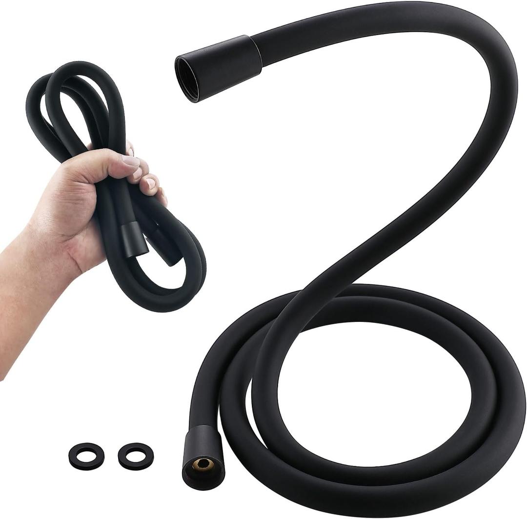TRIPHIL Kink-free Silicone Shower Head, 118" Extra Long Flexible Handheld Hose Replacement, Anti-Explosion RV Shower Hose with Brass Insert and Nut, Matte Black