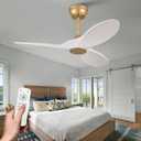 36 Inch Solid Wood Ceiling Fan with Remote,White and Gold Ceiling Fan no Light, 6 Speeds, Reversible DC Motor, Modern Ceiling Fans without Lights for Outdoor Indoor Office Farmhouse Patios