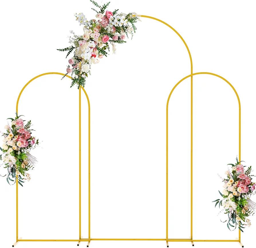 Wokceer Wedding Arch Backdrop Stand Set of 3 6.6FT, 6FT, 5FT Gold Metal Arch Stand for Wedding Ceremony Birthday Party Baby Shower