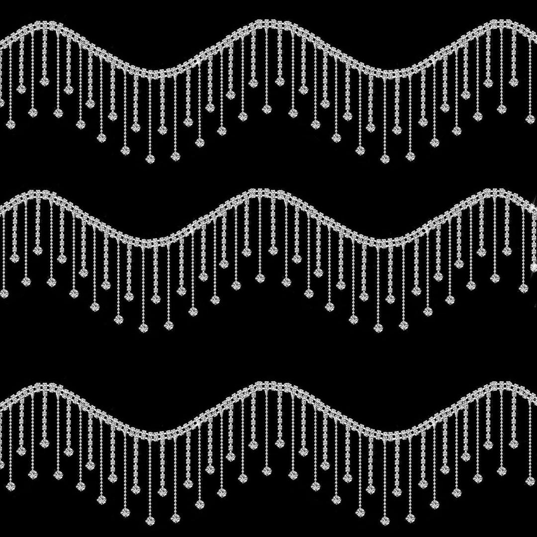 3 Yards Rhinestone Fringe Trim, BetterJonny Silver Irregular Diamond Crystal Ribbon Tassel Chain Fringe Belt Fringe Trim Chain for DIY Jewelry Sewing Craft Clothing Wedding Decoration