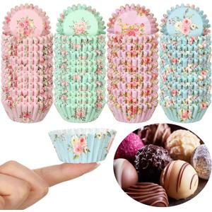 Sunnyray 600 Count Floral Mini Cupcake Liners for Baking Watercolor Flower Small Cupcake Liners Wrappers Tea Party Baking Paper for Shower Wedding Bridal Showers Birthday Party Decoration