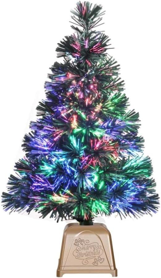 Mini Christmas Tree Tabletop Artificial Fiber Optic Christmas Trees with Gold Base 24 Inch Ideal for Holiday Decorations