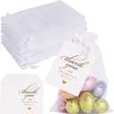 White Organza Bags Set, 60PCS Drawstring Gift Bags with 60PCS Thank You Tags Candy Mesh Pouches for Christmas Wedding Party