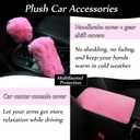 14-Pack Fluffy Car Accessories Set,Silence Shopping Fluffy Steering Wheel Cover Winter Warm Fur Steering Wheel Cover Short Hair Car Decoration Accessories for Women Girls (Pink)