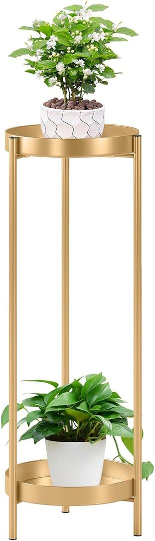 Metal Gold Tall Plant Stand Indoor or Outdoor - 30 inch 2 Tier Modern Corner Planter Shelf Rack with 2 Removable Display Shelves(10 inch) for Bedroom Living Room Balcony