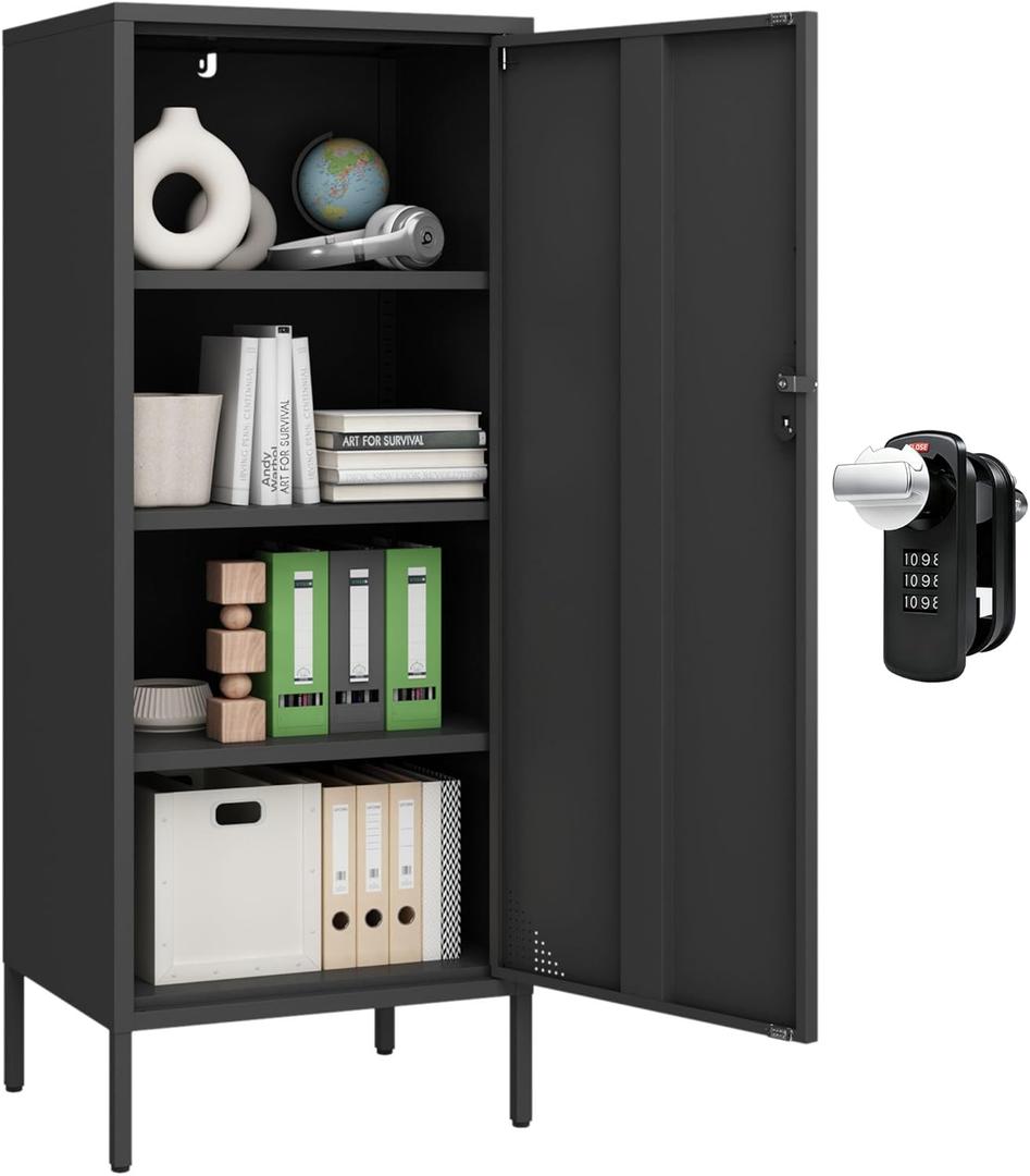 Steehoom Metal Locker Cabinet Lockable Storage Cabinet Black 4 Tier Employee Lockers for Home, School, Office, Garage, Bathroom H49.21'' (Black)