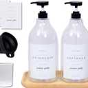 Laundry Detergent Dispenser  Fabric Softener Liquid Dispenser for Laundry Room  64oz Plastic Soap Dispenser, Waterproof Labels, Collapsible Funnel, Extra Labels, Measuring Cup&Bamboo Tray  Set of 2