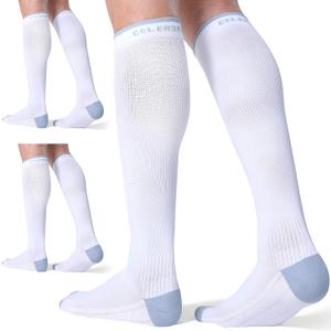 CelerSport 3 Pairs Compression Socks for Men and Women 20-30 mmHg Running Support Socks (XX-Large, White (3 Pack))