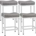 Sweetcrispy Bar Stools Set of 4, 24 Inch Counter Height Stools, PU Leather Upholstered Bar Chairs with Footrest, Modern Bar Stools for Kitchen Island, Dining, Living Room, Grey