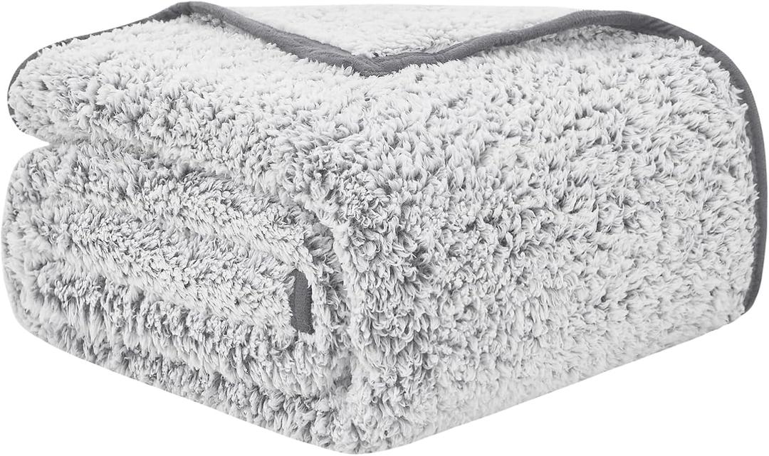 EMME Soft Sherpa Fleece Blanket Reversible Plush Fluffy Large Blanket, Light Weight Warm Decorative Boho Blanket Cover for Sofa, Couch, Bedroom,Travel(Plush Grey,60"x80") (Twin)