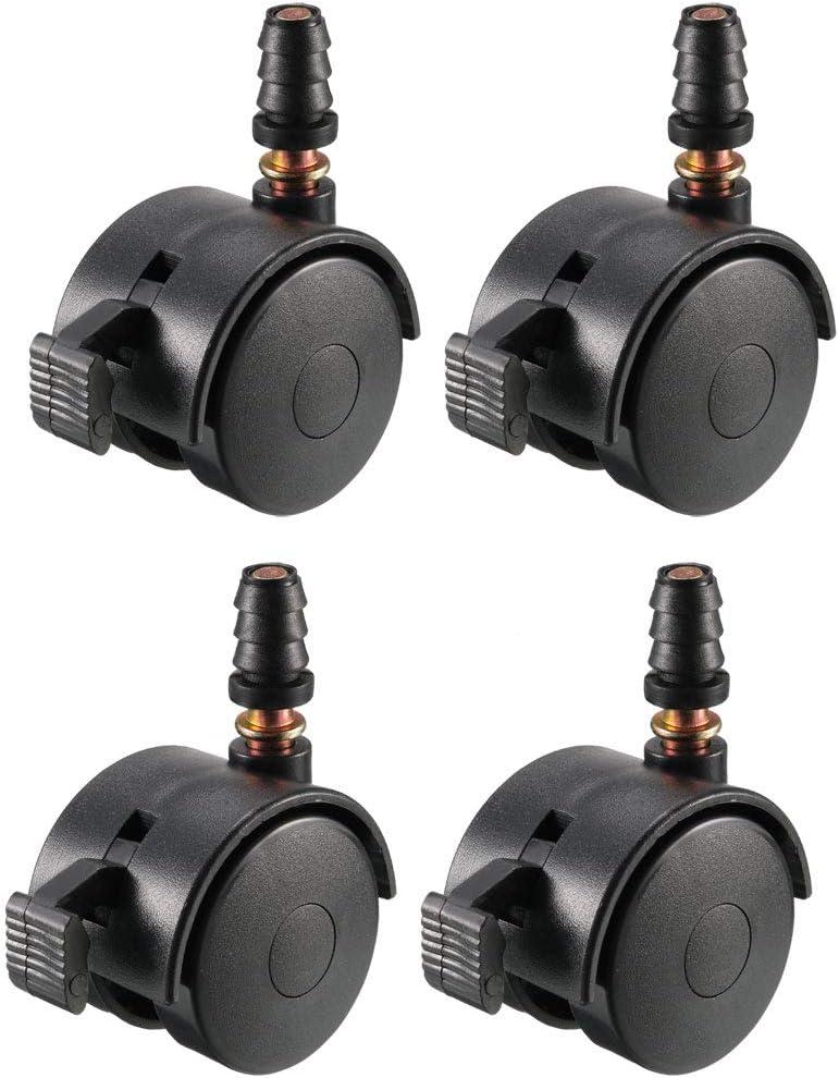 uxcell 1.5 Inch Swivel Caster Wheels Grip Neck Stem Caster Black Furniture Wheel with Brake and Mounting Socket, 4pcs
