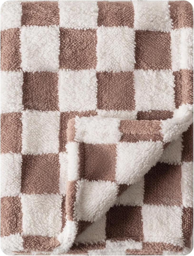 Ultra Soft Fuzzy 30 X 40 Inches Cozy Reversible Baby Bed Blanket with 3D Chessboard Grid - Warm Comfort for Toddlers, Infant or Newborn (Brown)