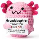 Tmtains Positive Crochet Axolotl Gift Funny Emotional Support Handmade Plush Gifts for Granddaughter Mini Mental Health Encouragement Inspirational Birthday Room Office Decor, Pink