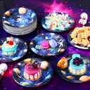 Funnymoom 60 Pcs Outer Space Birthday Party Supplies 7 Inch Solar System Paper Plates Astronaut Dessert Plates Space Theme Party dishes for Birthday Baby Shower Decorations