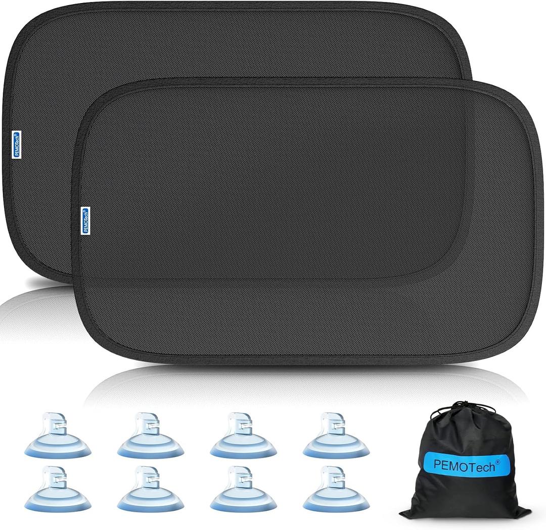 PEMOTech Car Window Shades for Baby8 Suction Cups & Static Cling 2 Pack-21"x14" Side Window Cover for Child,Certified Sunshades for Kids to Block 99.9% UVR, Sun Shade Universal Fit Most of Cars