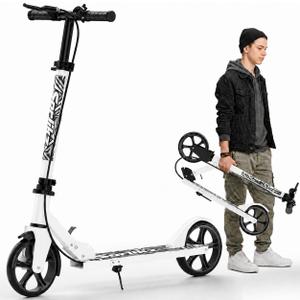 Scooters for Kids 8-12, Teens & Adults - Hand Brake & Bell, 8-inch Wheels, Adjustable Height, Foldable KIck Scooter, Upgrade Framework, Max Load 240LBS