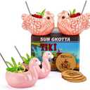 SUN GKOTTA Tiki Mugs for Cocktail and Juice Set Of 4,Cute Ceramic tiki Cup Gift-Set，Animal-Shape Cocktail Glasses For Hawaiian Party，Mai Tai, Luaus, pool party，and Tiki Bars.