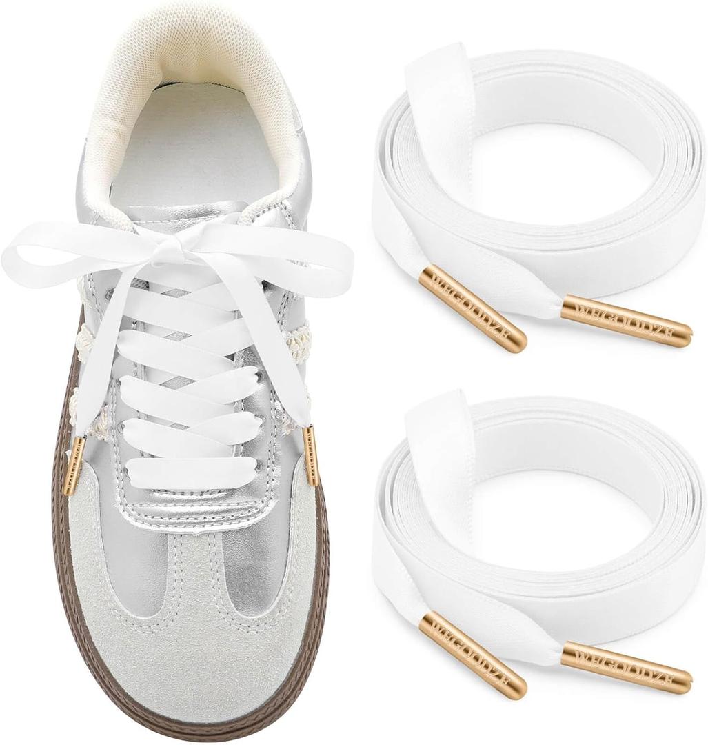 Satin Shoe Laces for Sneakers: 2 Pairs 1 CM Wide Silk Ribbon Shoelaces