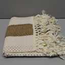 DeZerlor Boho Macrame Table Runner Christmas Farmhouse Woven Table Runner with Tassels 90 Inches Ivory& Burlap Brown Cotton Linen Kitchen Table Centerpiece for Dining Dresser Home Tea Table Decor (12" x 90")