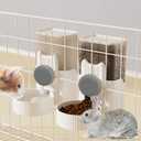 kathson Rabbit Gravity Auto Feeder Set 35oz Hanging Automatic Food Water Dispenser Cage Automatic Feeder Set for Rabbit Chinchilla Guinea Pig Hedgehog Ferret Kitty Puppy (Grey) (Gray)