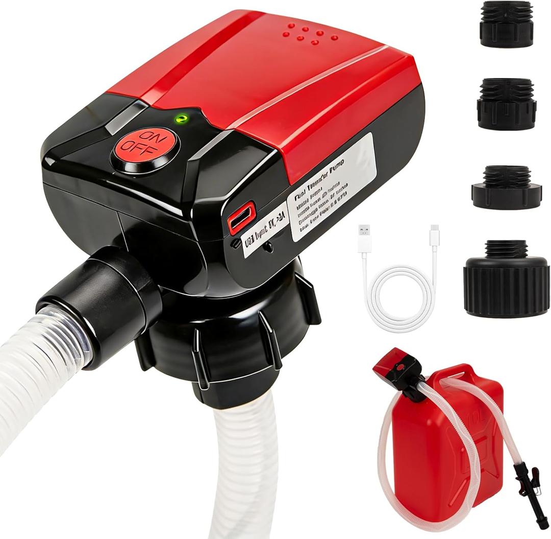 Automatic Portable Fuel Transfer Pump with Auto-Stop, 3.8 Gallon per minute, Extra Long Hose, Battery Powered and USB Type-c, 4 Can Adapters, Leak protection, Gas Can Pump for Oil, Diesel and Gasoline