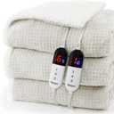 Heated Blanket Electric Blanket Queen Waffle, 84x90 Inches Dual Controllers Sherpa Fleece Fast Heating Blanket 6 Heating Levels & 10 Hours Auto Off ETL Certification,Beige Queen