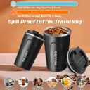 SPLMIFA Travel coffee mugs leak-proof, reusable coffee cups with lids, stainless steel vacuum insulated coffee tumblers, thermal insulation cups for men & women keep drinks hot & cold(2nd-Black, 17OZ)