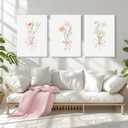 Girl Flower Bow Wall Art Coquette Pink Floral Canvas Wall Decor Nursery Wildflower Poster Aesthetic Flower Pictures Soft Pink Bow Prints Cute Floral for Teen Girls Bedroom 16x24x3 Inch Ready to Hang